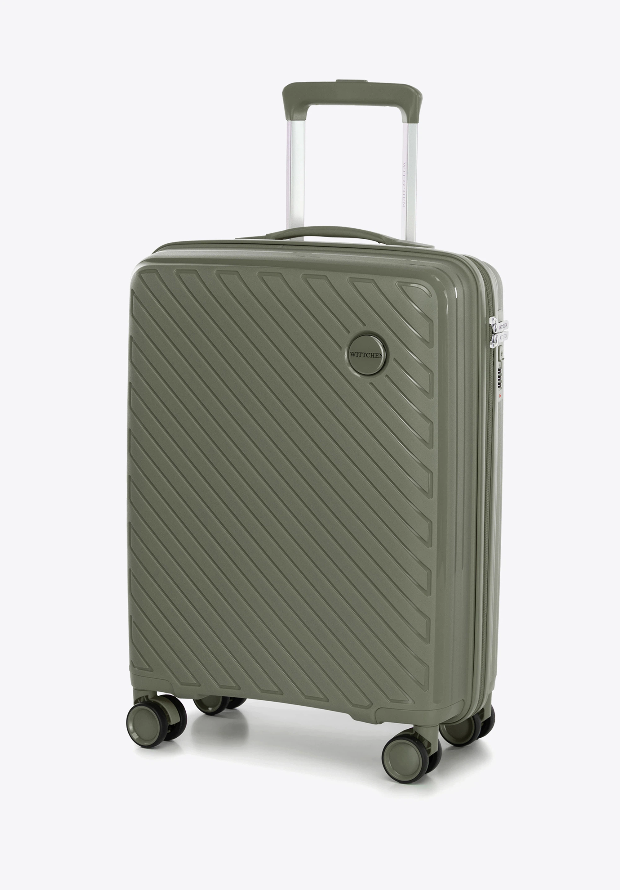 Small polypropylene suitcase with embossed stripes, dark beige, 56-3T-201-86, Photo 1