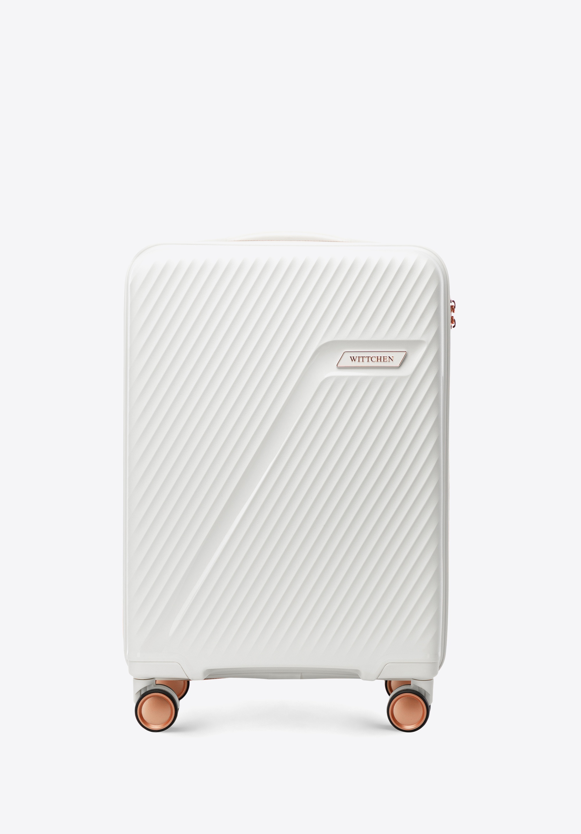 Small polypropylene suitcase with diagonal pattern, cream-gold, 56-3T-501-89G, Photo 1