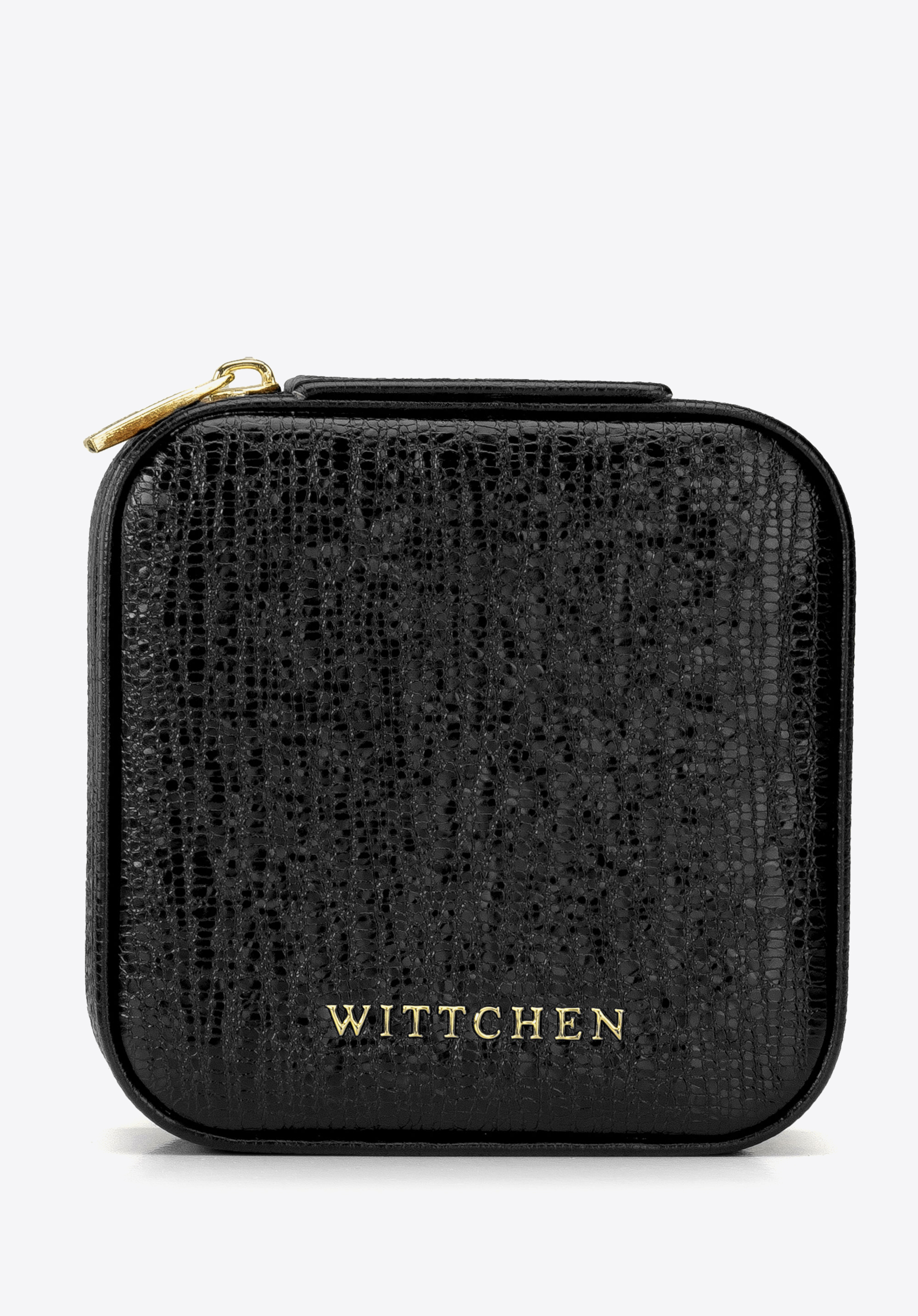 Women's small metallic jewellery case with compartments, black, 104-2Y-504-11, Photo 1