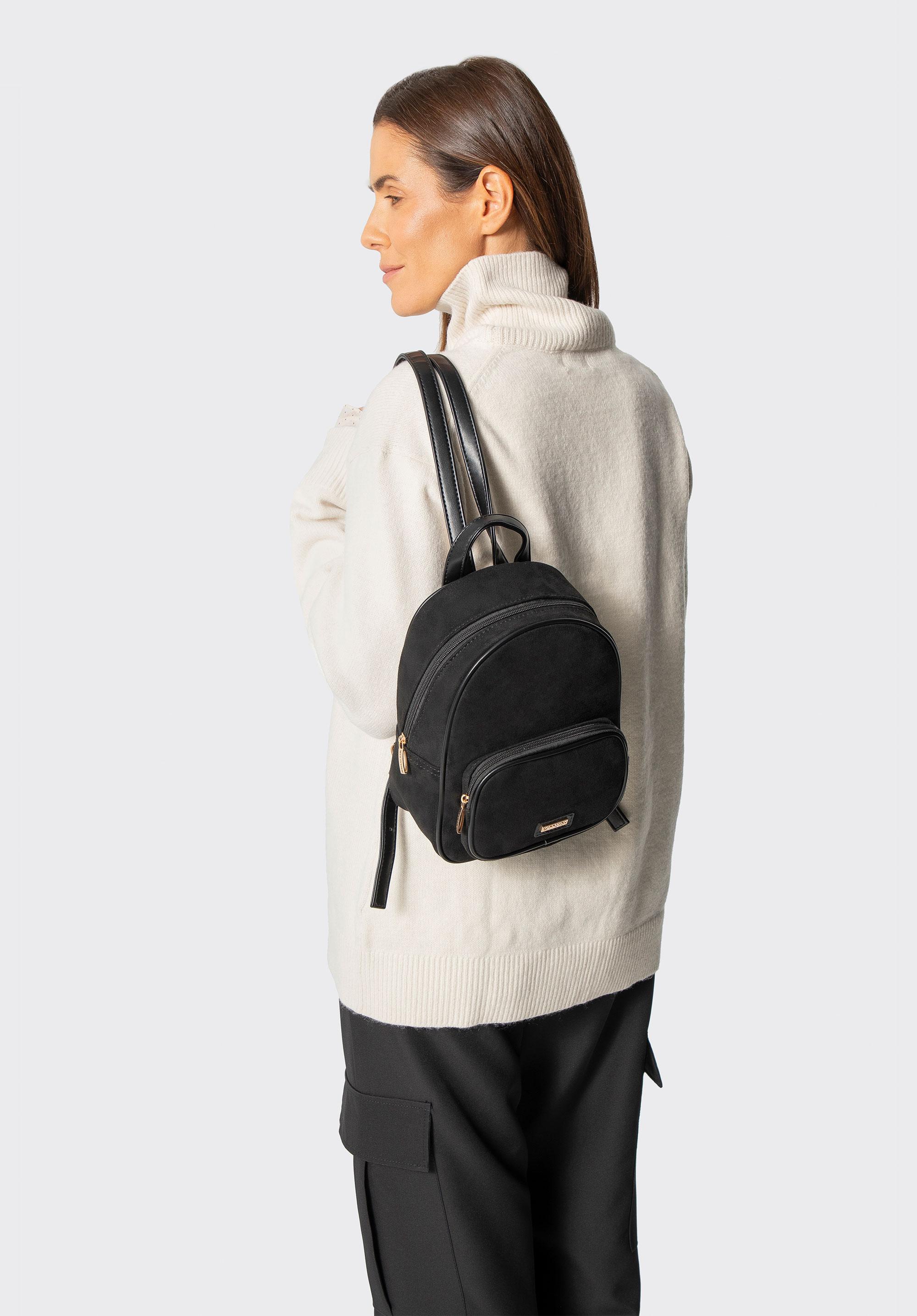 Mały plecak damski w motyw panterki, czarny, 101-4Y-416-1, Zdjęcie 1