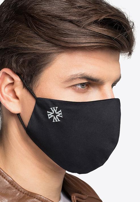 Cotton face cover mask with a white monogram, black, MASECZKA-4L, Photo 7