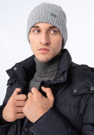 Men's ribbed winter hat, grey-white, 97-HF-009-8, Photo 1