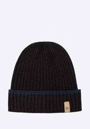 Men's hat with contrasting stripe detail, black-navy blue, 97-HF-011-17, Photo 1