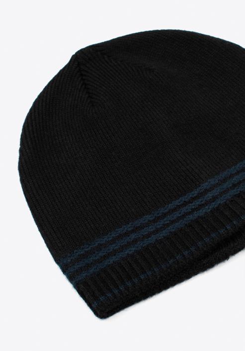 Men's hat with contrasting stripes, black-navy blue, 97-HF-012-18, Photo 2