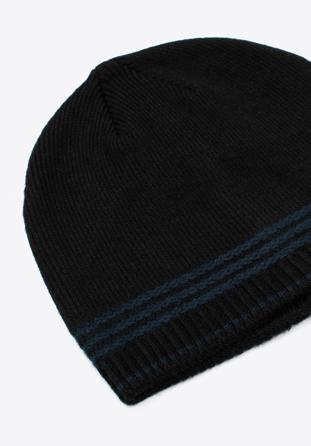 Men's hat with contrasting stripes, black-navy blue, 97-HF-012-17, Photo 1