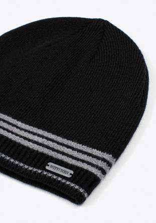 Men's hat with contrasting stripes, black-grey, 97-HF-012-18, Photo 1