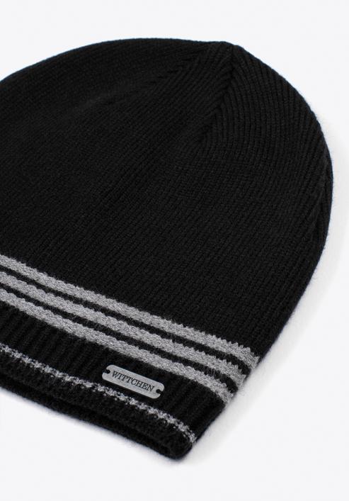 Men's hat with contrasting stripes, black-grey, 97-HF-012-18, Photo 2