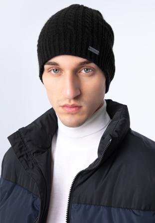 Men's cable knit winter hat, black, 97-HF-010-1, Photo 1