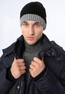 Men's winter hat with wide stripe detail, black-grey, 97-HF-010-17, Photo 15
