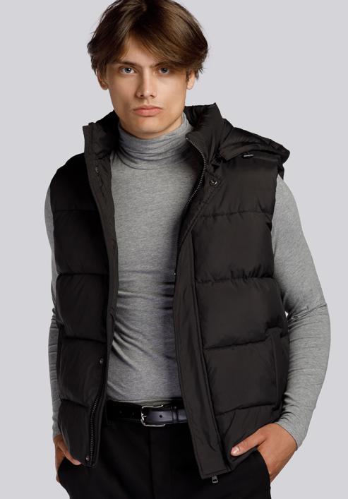 Men's quilted hooded gilet, black, 93-9D-450-8-M, Photo 1