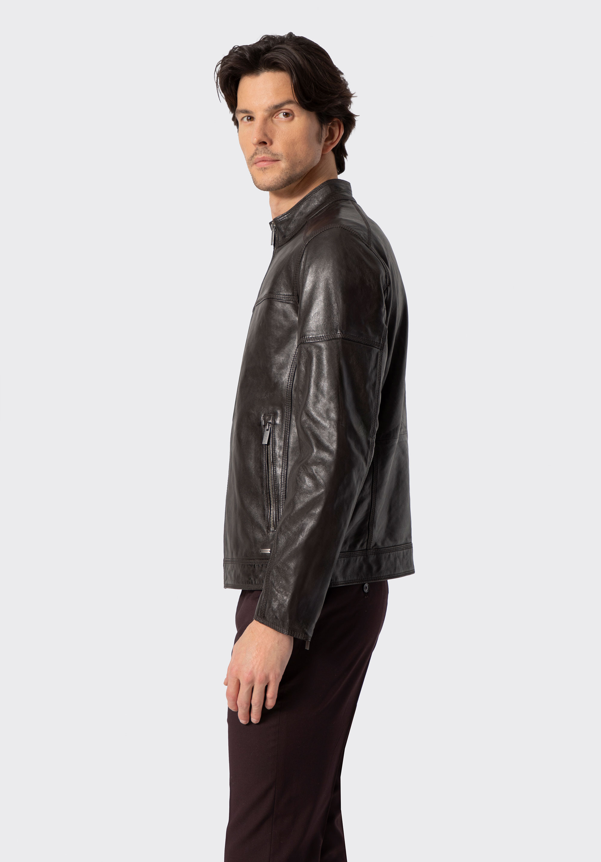 Men's leather biker jacket, dark brown, 100-09-807-4-2XL, Photo 1