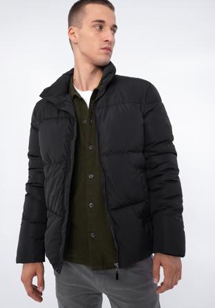 Męska kurtka pikowana prosta, czarny, 97-9D-951-1-S, Zdjęcie 1