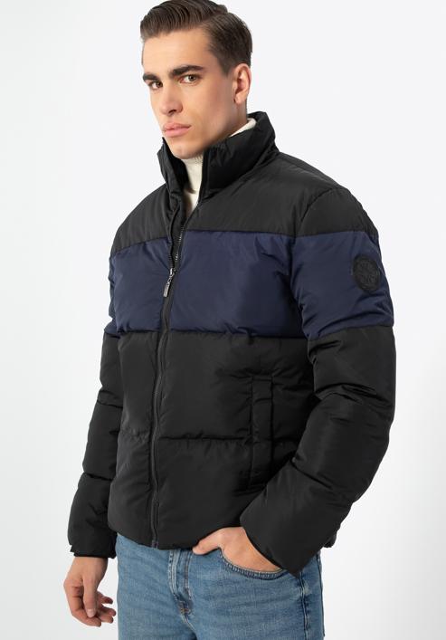 Men's padded jacket, black-navy blue, 97-9D-951-1-M, Photo 1