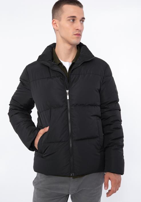 Męska kurtka pikowana prosta, czarny, 97-9D-951-1-L, Zdjęcie 2
