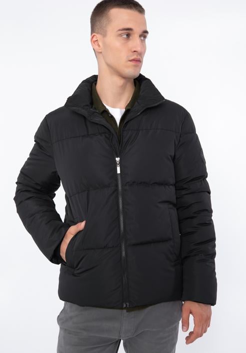 Męska kurtka pikowana prosta, czarny, 97-9D-951-1-S, Zdjęcie 2