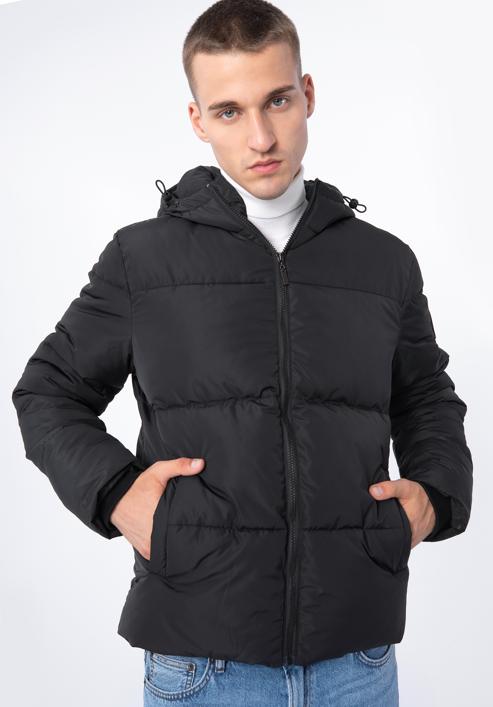 Męska kurtka pikowana z kapturem, czarny, 97-9D-952-1-L, Zdjęcie 1