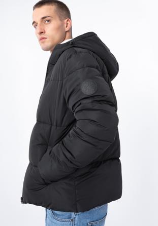 Męska kurtka pikowana z kapturem, czarny, 97-9D-952-1-2XL, Zdjęcie 1