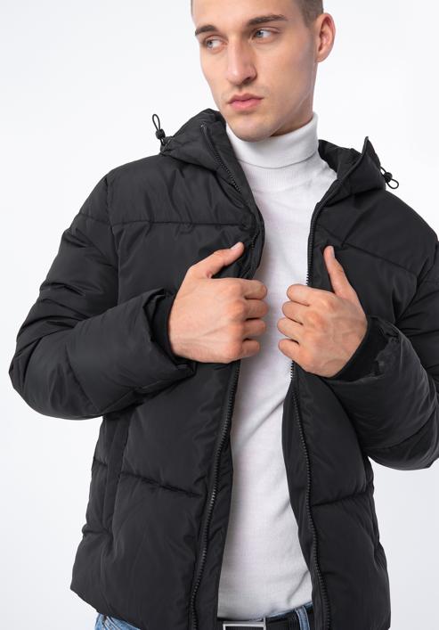 Męska kurtka pikowana z kapturem, czarny, 97-9D-952-1-M, Zdjęcie 6
