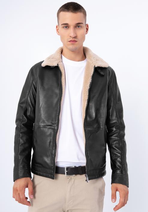 Men's aviator leather jacket, dark brown, 97-09-857-5-2XL, Photo 1