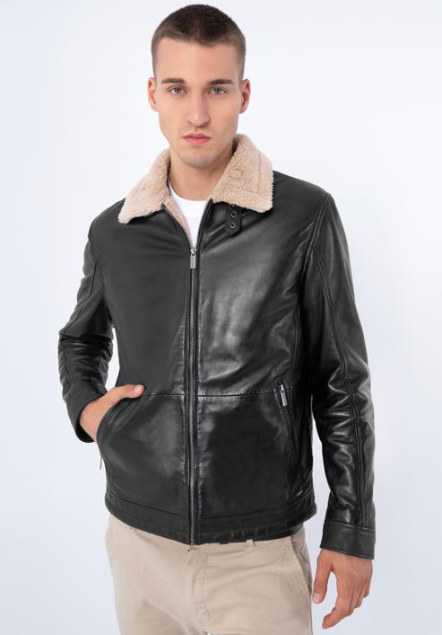 Men's aviator leather jacket, dark brown, 97-09-857-5-2XL, Photo 3