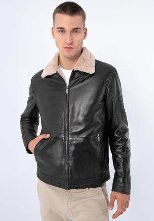 Men's aviator leather jacket, dark brown, 97-09-857-4-XL, Photo 1