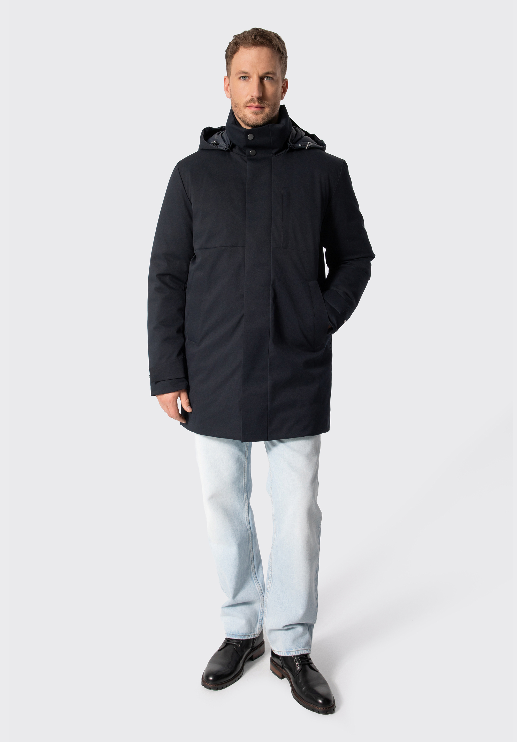 Men's hooded down jacket, black, 103-9D-451-1-L, Photo 1