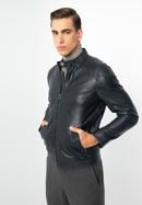Men's leather jacket, navy blue, 97-09-250-N-S, Photo 2