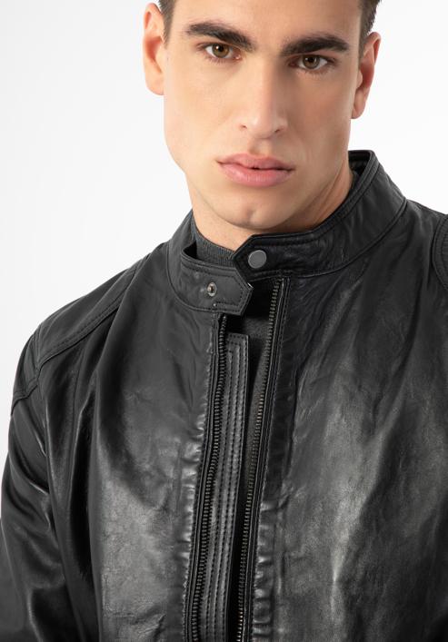 Men's leather jacket, black, 97-09-250-1-S, Photo 7
