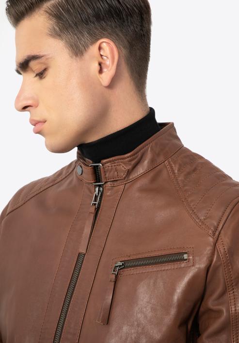 Men's leather jacket, dark brown, 97-09-253-1-2XL, Photo 5