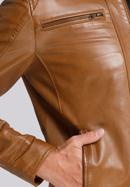 Męska kurtka skórzana z przeszyciami na ramionach, brązowy, 94-09-550-ND-L, Zdjęcie 6