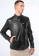 Men's leather racer jacket, black, 97-09-856-Z-M, Photo 1