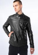 Men's leather racer jacket, ebony, 97-09-856-Z-M, Photo 1
