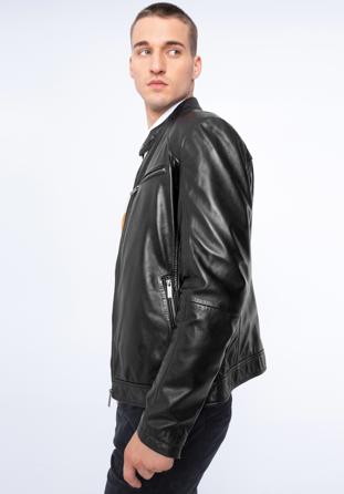 Men's leather racer jacket, ebony, 97-09-856-4-S, Photo 1