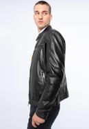 Men's leather racer jacket, ebony, 97-09-856-N-S, Photo 2