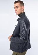 Men's leather racer jacket, navy blue, 97-09-856-N-XL, Photo 3