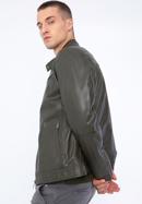 Men's leather racer jacket, green, 97-09-856-1-L, Photo 3