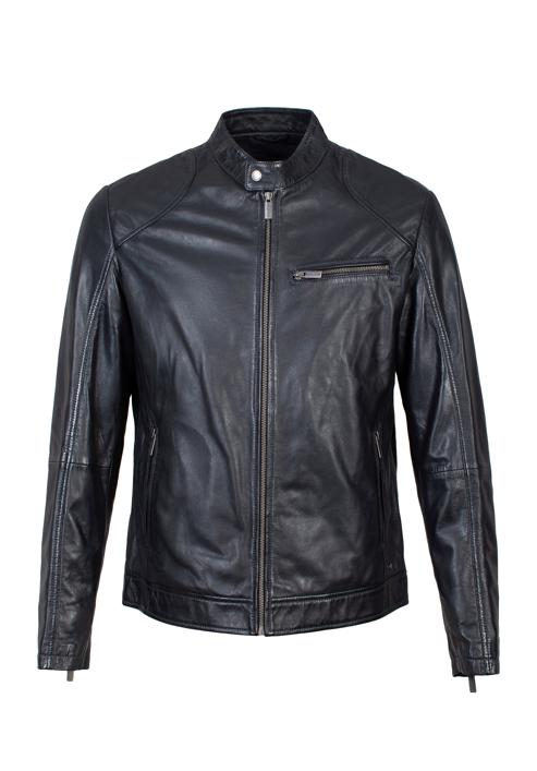 Men's leather racer jacket, navy blue, 97-09-856-1-L, Photo 30