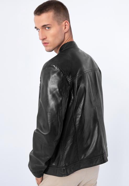 Men's leather racer jacket, black, 97-09-856-1-XL, Photo 4