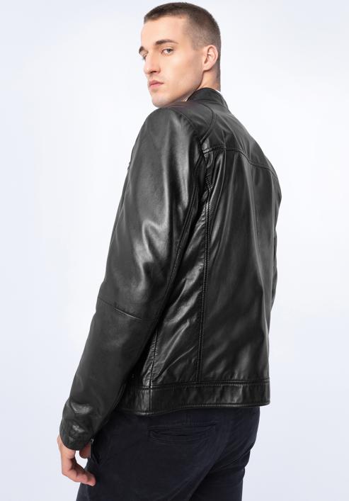 Men's leather racer jacket, ebony, 97-09-856-Z-M, Photo 4