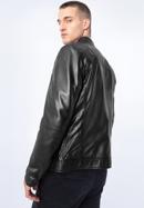 Men's leather racer jacket, ebony, 97-09-856-N-S, Photo 4