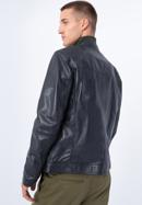 Men's leather racer jacket, navy blue, 97-09-856-1-2XL, Photo 4