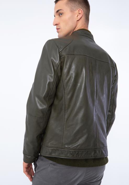 Men's leather racer jacket, green, 97-09-856-N-2XL, Photo 4