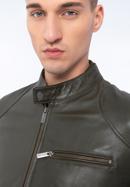 Men's leather racer jacket, green, 97-09-856-1-L, Photo 5