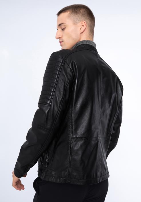 Men's leather racer jacket, ebony, 97-09-850-1-L, Photo 18