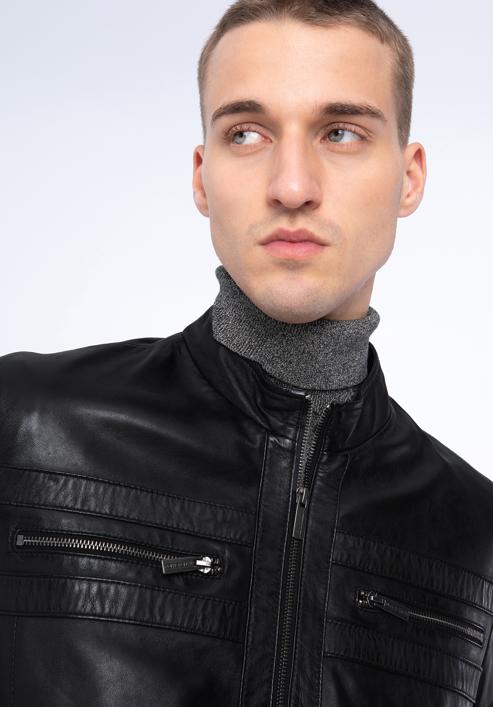 Men's leather racer jacket, ebony, 97-09-850-1-3XL, Photo 19