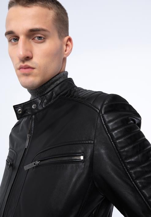 Men's leather racer jacket, ebony, 97-09-850-4-M, Photo 20
