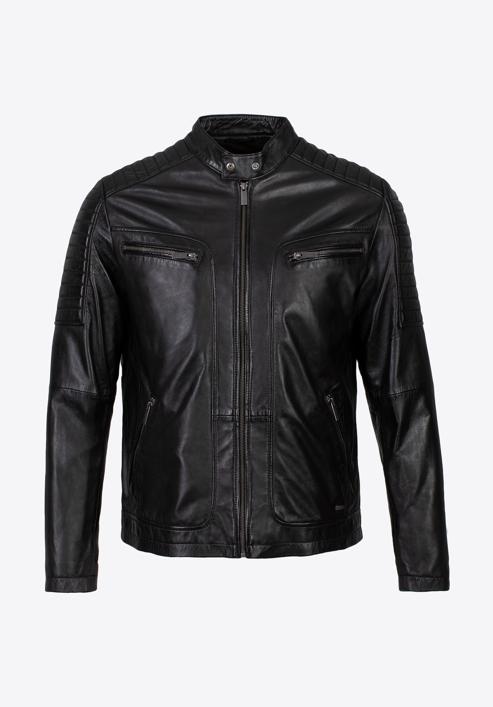 Men's leather racer jacket, black, 97-09-850-1-M, Photo 30