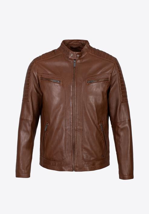 Men's leather racer jacket, brown, 97-09-850-4-S, Photo 30