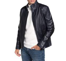 Men's leather jacket, navy blue, 91-09-651-7-M, Photo 1