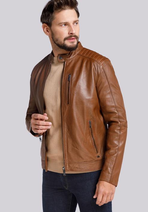 Men's leather jacket, brown, 91-09-750-5-L, Photo 2